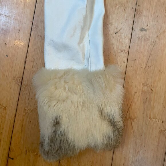 White Leather Jacket with Rabbit Fur - Picture 5 of 6
